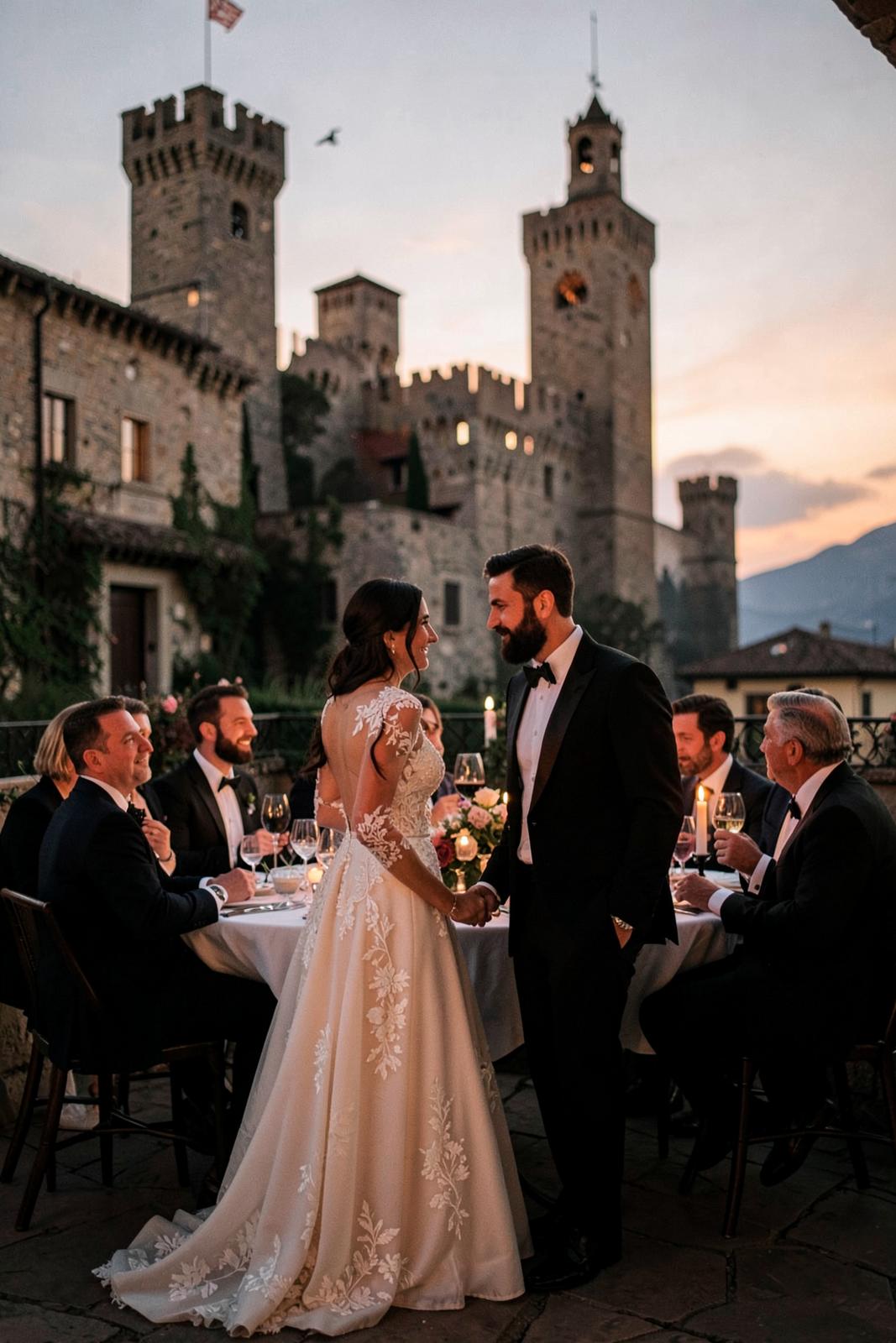 Sunset terrace dinner with the medieval skyline