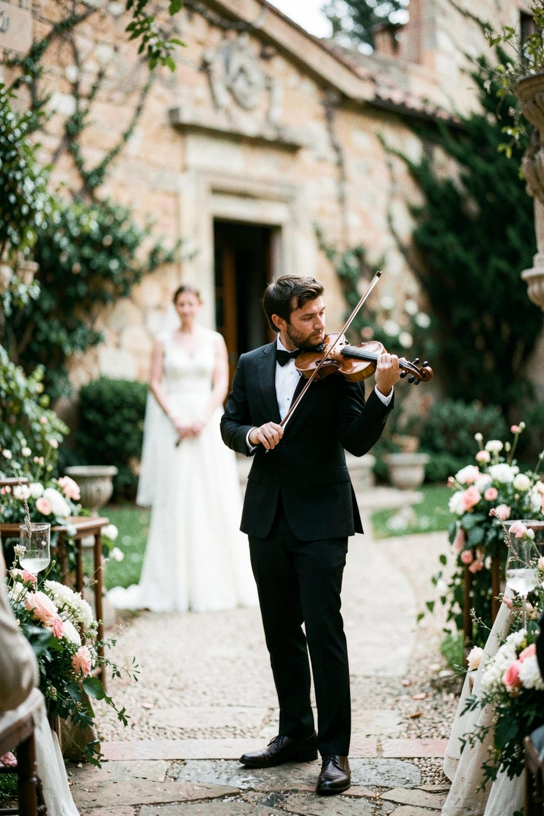 Live violin performance supported by wedding production