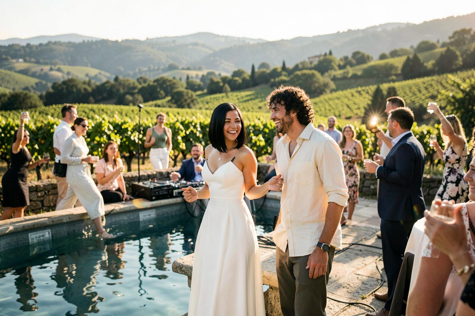Poolside closing party at the vineyard estate