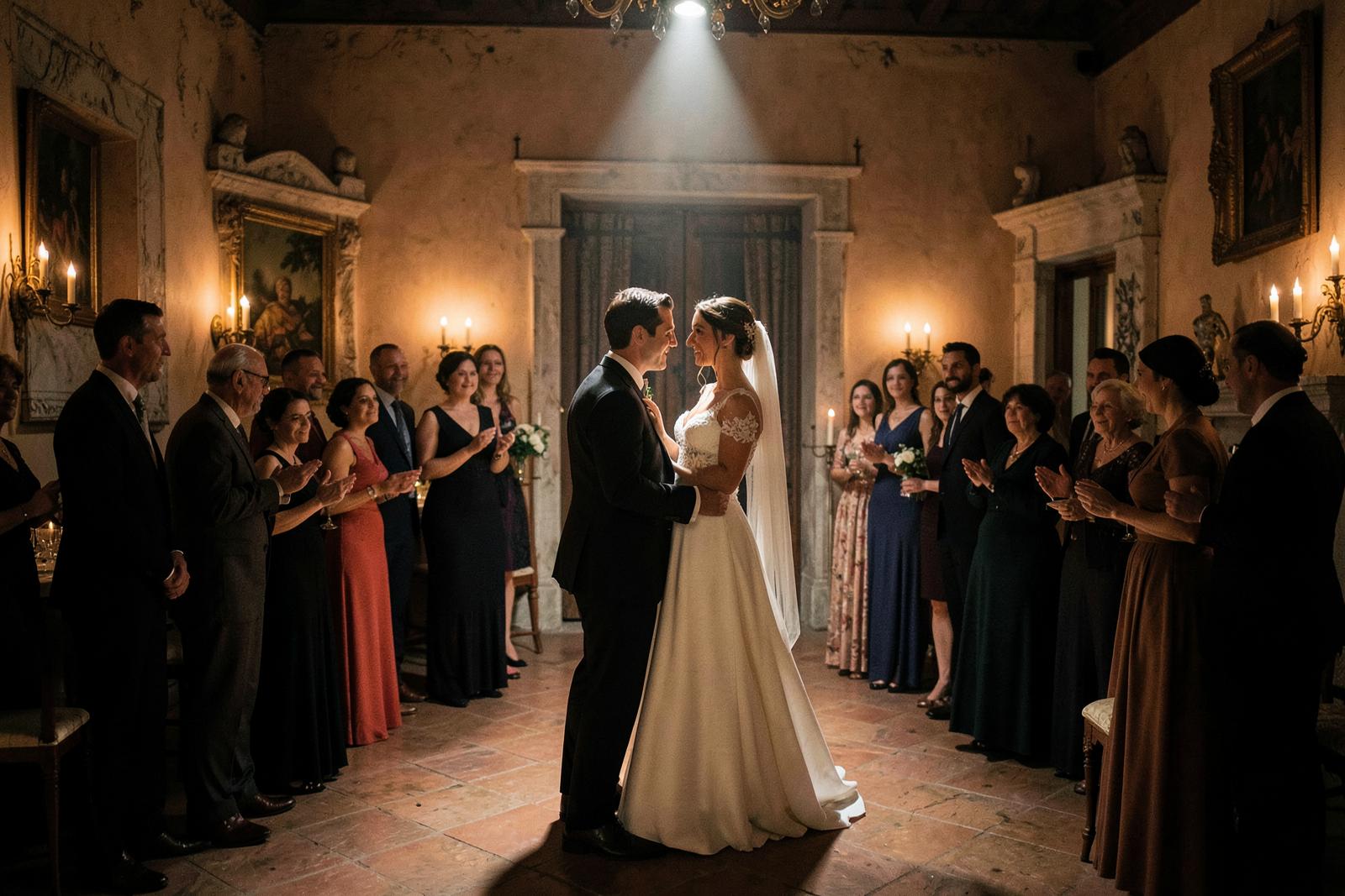An intimate first dance under warm light