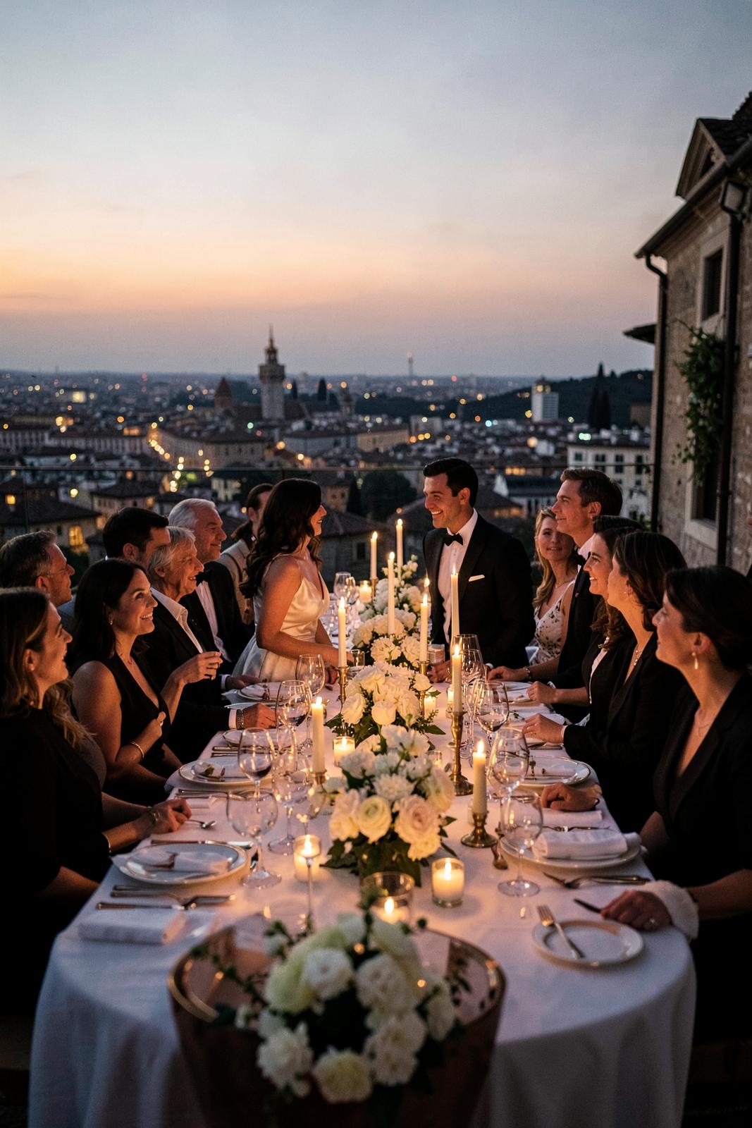 Candlelit terrace dinner overlooking Florence