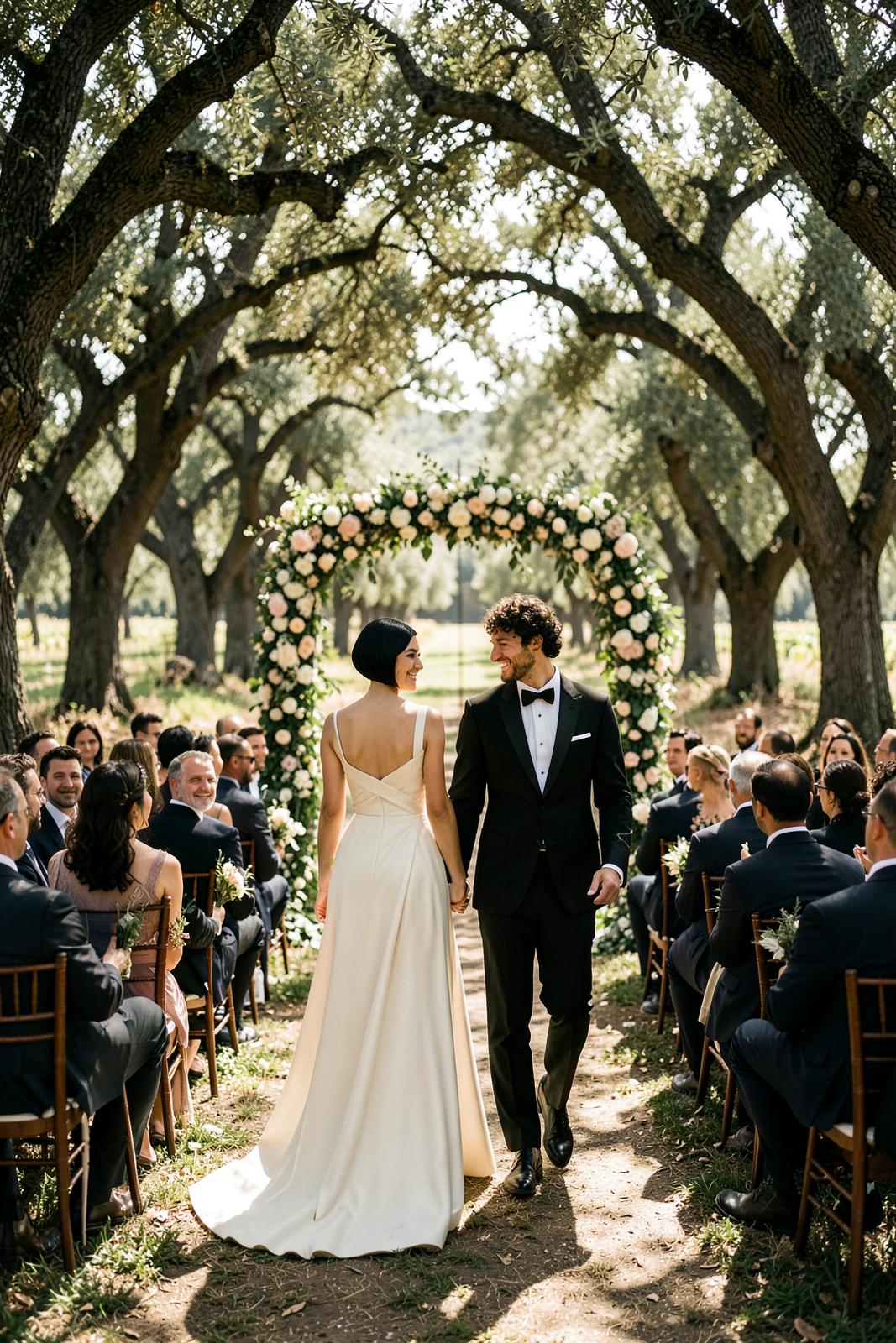 Wedding ceremony beneath the oak trees