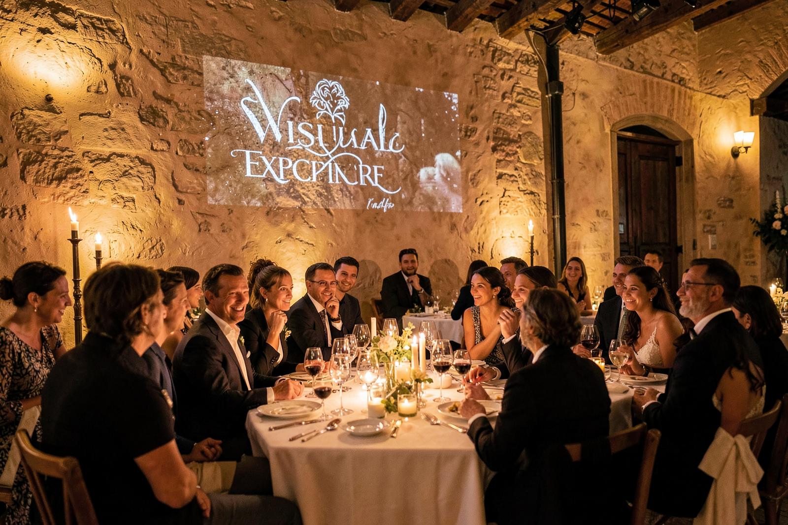 Couple's story projected during the wedding dinner