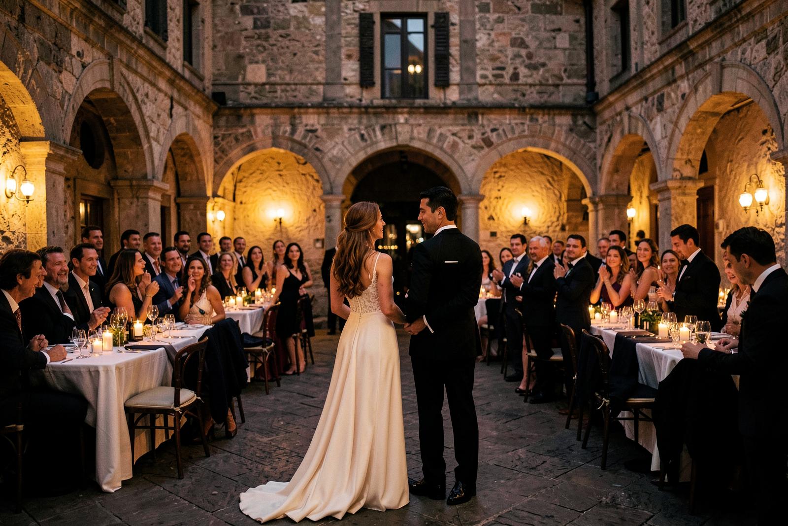 Wedding dinner in a historic Sienese courtyard