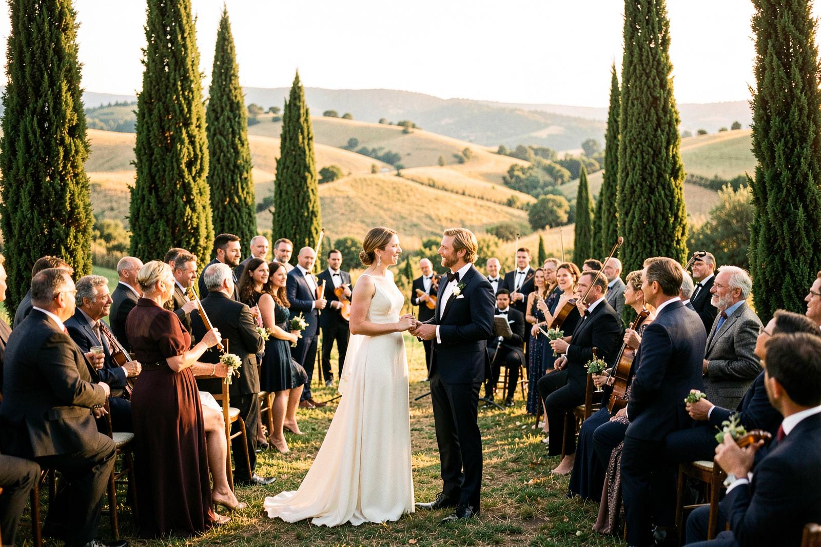 String quartet ceremony among the Val d'Orcia hills